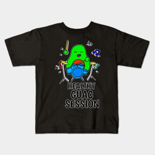 Healthy Quac Session - Funny Avocado Cute Clipart Veggies - Musical Beats Drummer Kids T-Shirt